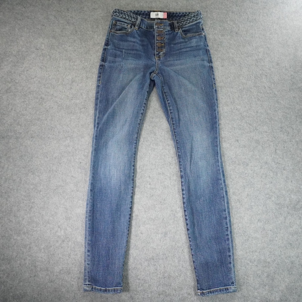 Cabi Womens Jeans 4‎ Skinny Button Fly  Mid Rise Medium Wash Slim Braided 5694